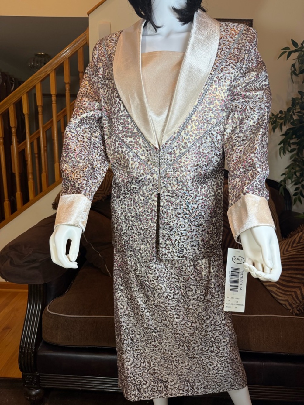 Davianna Elegant Women's Two-Piece  Satin-Trim Jacket & Skirt Set Champagne NWT